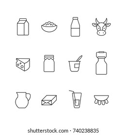 milk products line black icons set