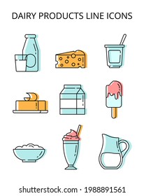 milk products. set of colored vector icons in flat style