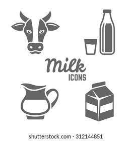 Milk products set of monochrome icons isolated on white background, dairy products black icons