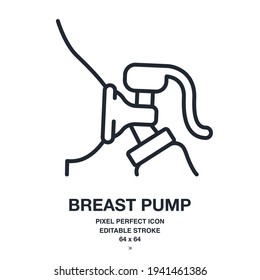 Milchpumpe auf Brustbearbeitung, Rahmensymbol einzeln auf weißem Hintergrund, Vektorgrafik. Pixel perfekt. 64 x 64.