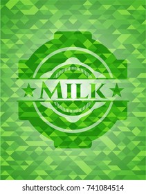 Milk realistic green emblem. Mosaic background