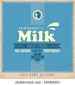 Milk retro poster design. Food and drink label concept. 