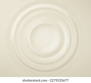 Milk ripple splash waves on white background. Drop falling on milk, cream dairy product, lotion or paint, creating round ripples with a swirl