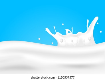 Milk river with splashing milk on blue background