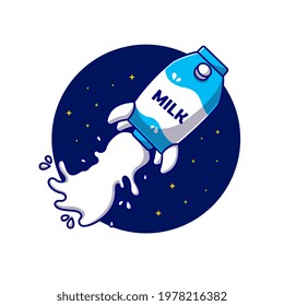 Milk Rocket Launching In Space Cartoon Vector Icon Illustration. Technology Drink Icon Concept Isolated Premium Vector. Flat Cartoon Style