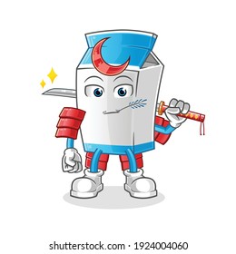 caricatura de leche samurai. vector de mascota de dibujos animados