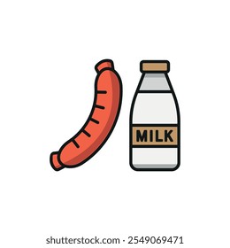 Milk and sausage set food icon vector basic design simple and modern concept graphic