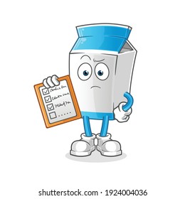 Milk Schedule List Vector. Cartoon Character