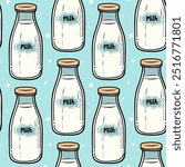 Milk seamless pattern for National Milk Month simple flat design vector illustration