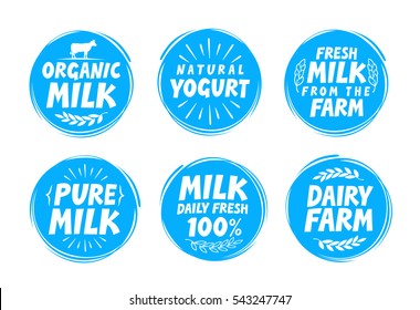 Milk set icon, label, element. Dairy food emblem, template, symbol. Vector illustration