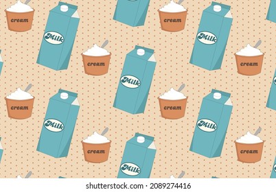 milk set illustration with polka dot pattern