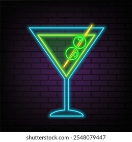 Milk shake, cocktails and lemonade glass neon signs set. Cocktail party or bar design. Night bright neon sign, colorful billboard, light banner. Vector illustration in neon style..