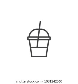 Milk shake container outline icon. linear style sign for mobile concept and web design. Plastic cup drink with straw simple line vector icon. Symbol, logo illustration. Pixel perfect vector graphics