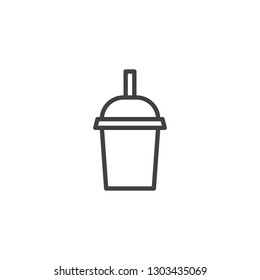 Milk shake cup with straw line icon. linear style sign for mobile concept and web design. Take away milk shake drink outline vector icon. Symbol, logo illustration. Pixel perfect vector graphics