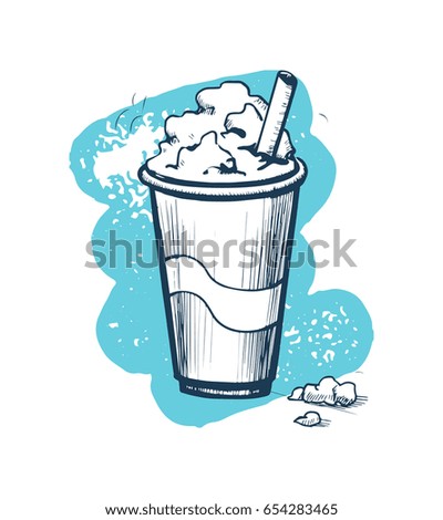 Milk shake hand drawn icon. Fast food restaurant menu sketch, vintage vector illustration isolated on white background.