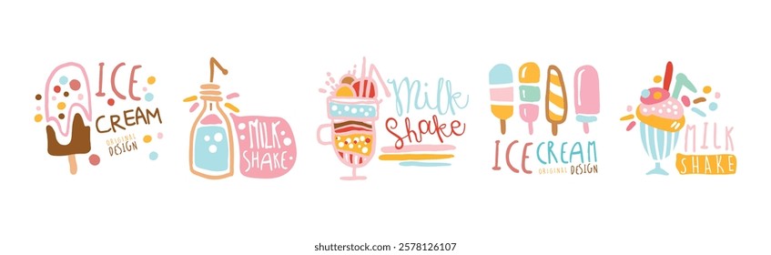 Milk Shake and Ice Cream Logo Original Design Vector Set