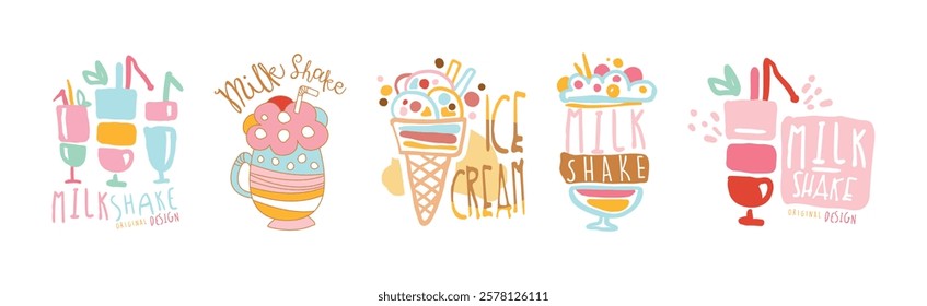 Milk Shake and Ice Cream Logo Original Design Vector Set