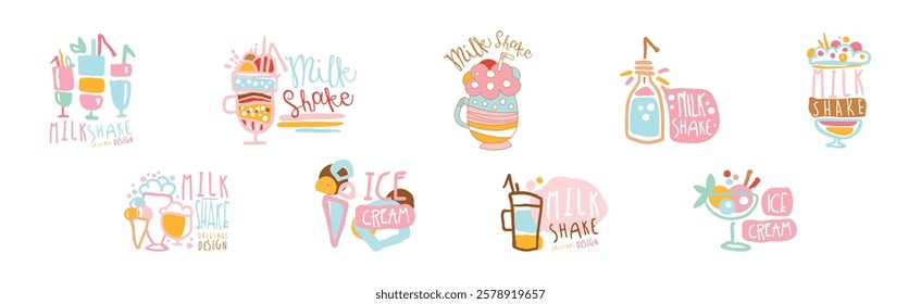 Milk Shake and Ice Cream Logo Original Design Vector Set