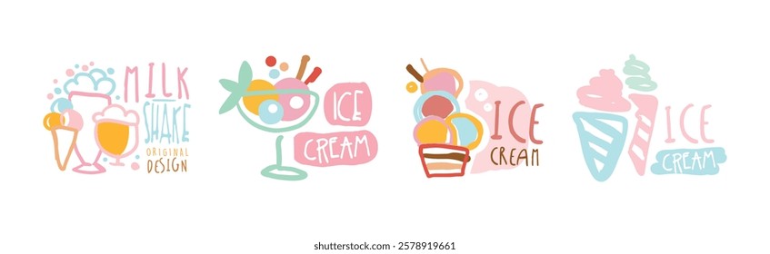 Milk Shake and Ice Cream Logo Original Design Vector Set