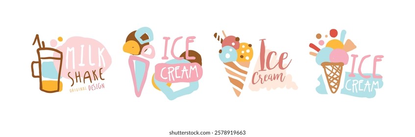 Milk Shake and Ice Cream Logo Original Design Vector Set