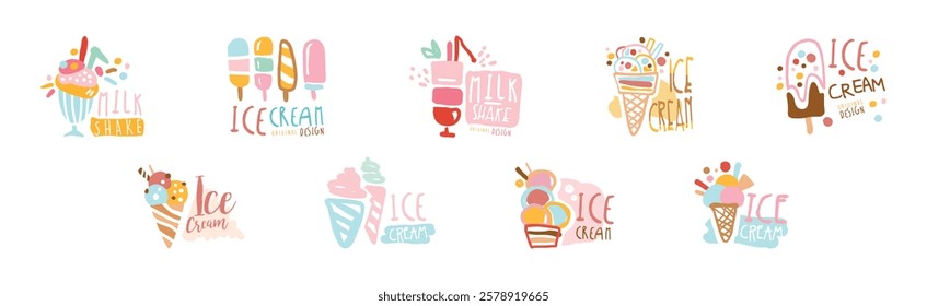 Milk Shake and Ice Cream Logo Original Design Vector Set