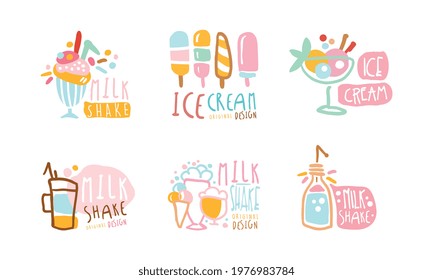 Milk Shake and Ice Cream Original Design Vector Set