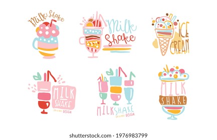 Milk Shake and Ice Cream Original Design Vector Set