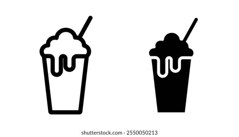 Milk shake Icon set in black filled and line.