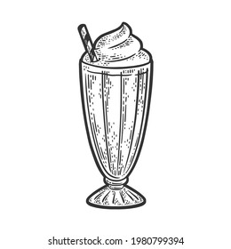 Milk shake line art sketch engraving vector illustration. T-shirt apparel print design. Scratch board imitation. Black and white hand drawn image.