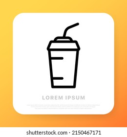 Milk shake line icon. Cup with lid and straw. Glass for drinks. Beverage concept. Line icon style. Vector line icon for Business and Advertising.