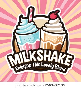 Milk Shake Logo Design with Two Glasses Of Chocolate and Strawberry Flavors suitable for Restaurants, Street Food, Franchises and Cafes