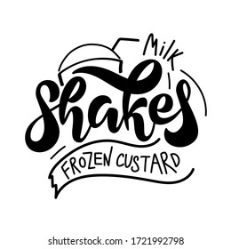 Das Milchshake-Logo, das Symbol und das Etikett für Ihr Design. Handgezeichnete Vektorgrafik. Kann verwendet werden für Café, Restaurant, Bar, Esszimmer-Studio, Poster, Aufkleber, Shop, Küche Klassen, Emblem, Aufkleber, Badge.