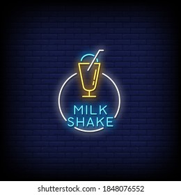 Milk shake Neon Signs Style Text Vector