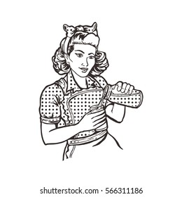 Milk Shake- Retro Women clip art vector 