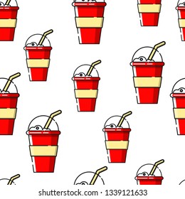 Milk shake seamless pattern. Fast food background.