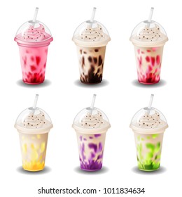 milk shake set of vector vanilla, chocolate, strawberries, banana, blueberries, kiwi on white background