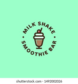 Milk shake and smoothie bar logo. Sweet beverages emblem. Yummy milk shake.