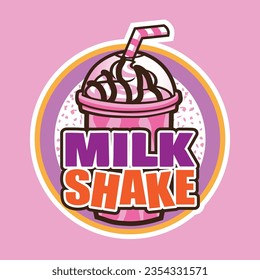 The Milk Shake Strawberry Logo Design Circle Logo