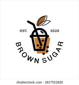 Milk Shake Tea Logo Design Vector, Brown Sugar Fresh Juice Drink Sticker Idea