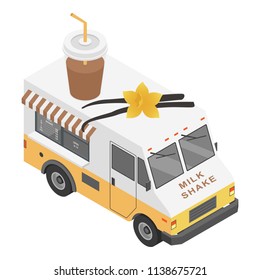 Milk shake truck icon. Isometric of milk shake truck vector icon for web design isolated on white background