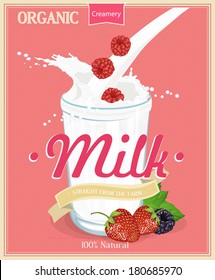 Milk shake. Vintage Milk card. Vector illustration.