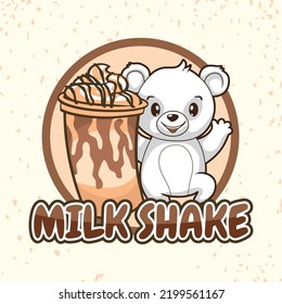 Milk Shake White Bear Mascot Logo Vector