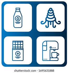 milk simple icons set. Contains such icons as Milk bottle, Shellfish, Chocolate bar, Coffee machine, can be used for web, mobile and logo