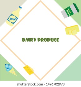 Milk, sour, cheese, ise, cream, butter. Vector illustration of dairy products.
