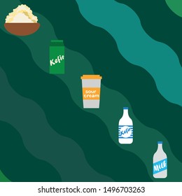 Milk, sour, kefir, cottage, cheese. Vector illustration of dairy products.