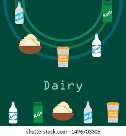 Milk, sour, kefir, cottage, cheese. Vector illustration of dairy products.