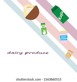 Milk, sour, kefir, cottage, cheese. Vector illustration of dairy products.