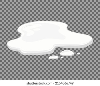 Milk spill on a transparent background. Puddle of white liquid, yogurt, mousse, ice cream or mayonnaise. Vector cartoon illustration.