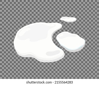 Milk spill on a transparent background. Puddle of white liquid, yogurt, mousse, ice cream or mayonnaise. Vector cartoon illustration.