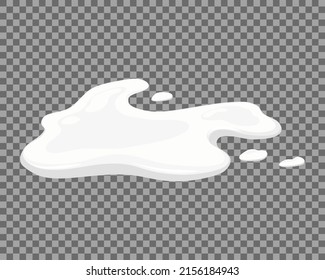 Milk spill on a transparent background. Puddle of white liquid, yogurt, mousse, ice cream or mayonnaise. Vector cartoon illustration.